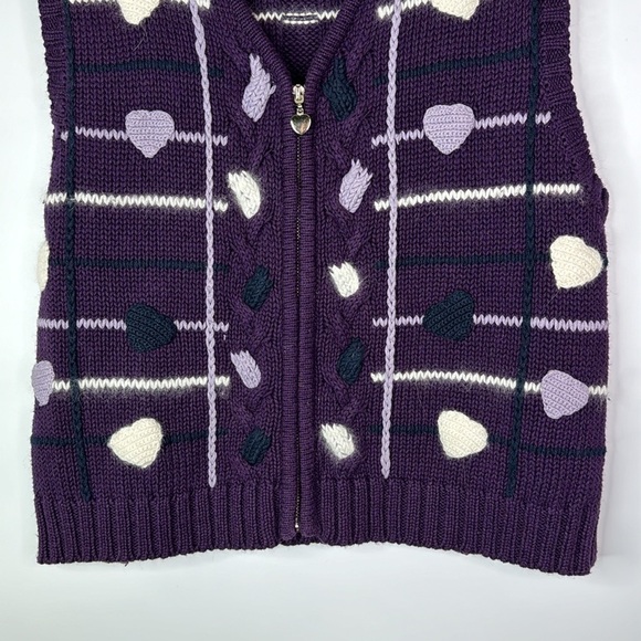 Christopher & Banks Hand Embroidered Purple Heart Zip Sweater Vest Large - Picture 3 of 6